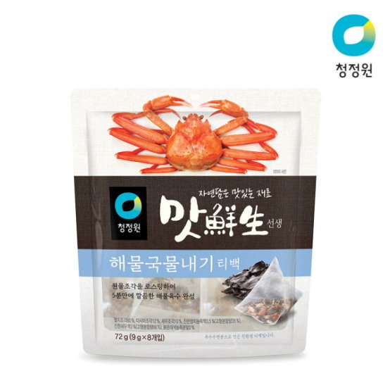 청정원 맛선생 해물 국물내기 티백 9g*8개입 CJO Seafood Broth Tea Bag 72g