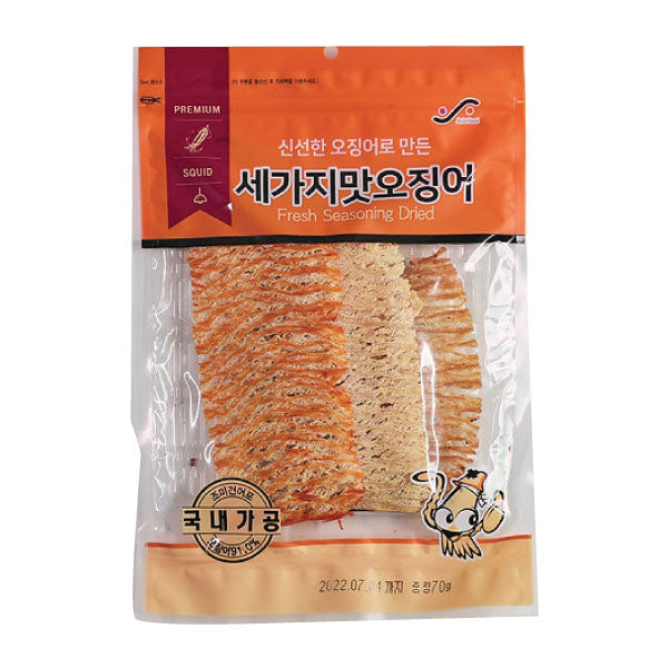 진주푸드 세가지맛 오징어 70g JJF Dried Assorted Squid 70g