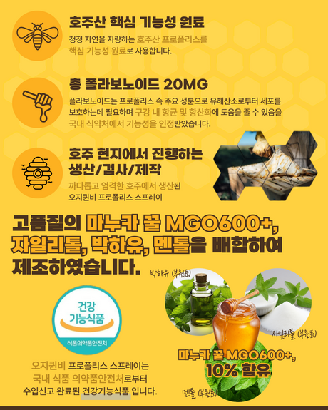 [7/11 픽업가능] 오지큐비 프로폴리스 스프레이 3+1 Aussie Qbee Propolis Spray 600+ MGO 30ml
