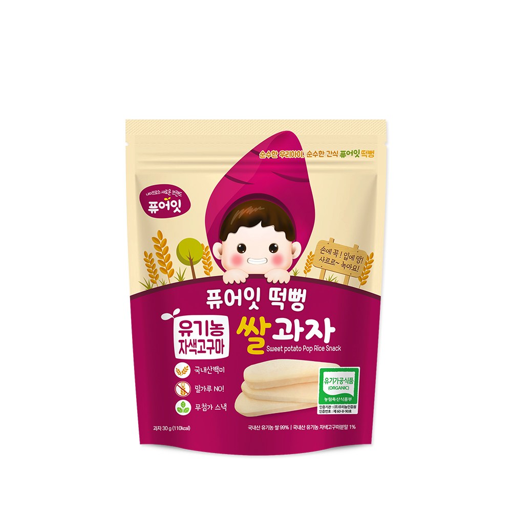 퓨어잇 떡뻥 쌀과자 [자색고구마] 30g Pureeat Rice Puff Snack [S.Potato] 30g