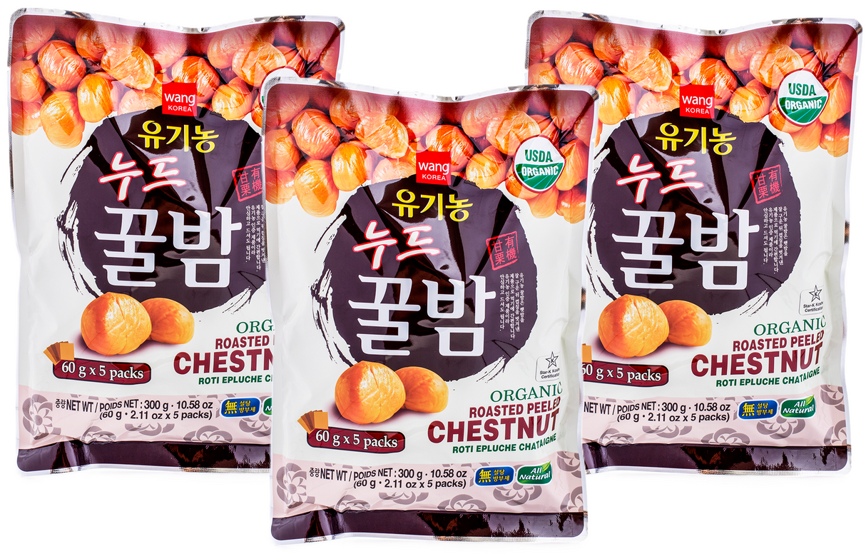 [묶음세일] 왕 유기농 누드 꿀밤 /맛밤 (60g*5개입)*3 Wang Roasted Peeled Chestnut 300g*3