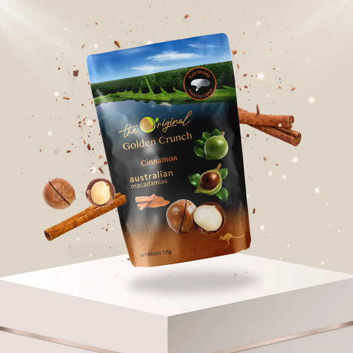 [✈️한국행 6kg 택배비 포함] 골든크런키 마카다미아 [시나몬] 20봉 1박스 Golden Crunch Macadamias [Cinnamon] 225gX20