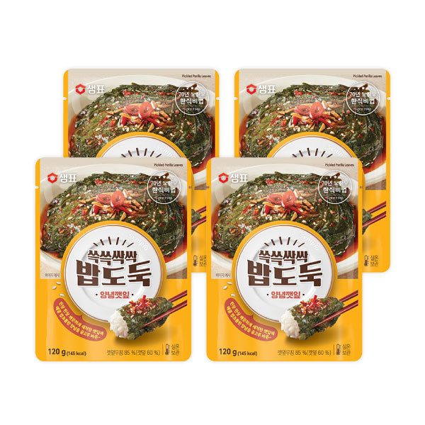 [묶음세일] 샘표 쓱쓱싹싹 밥도둑 양념깻잎 120g*4팩 Pickled Perilla Leaves 120g*4