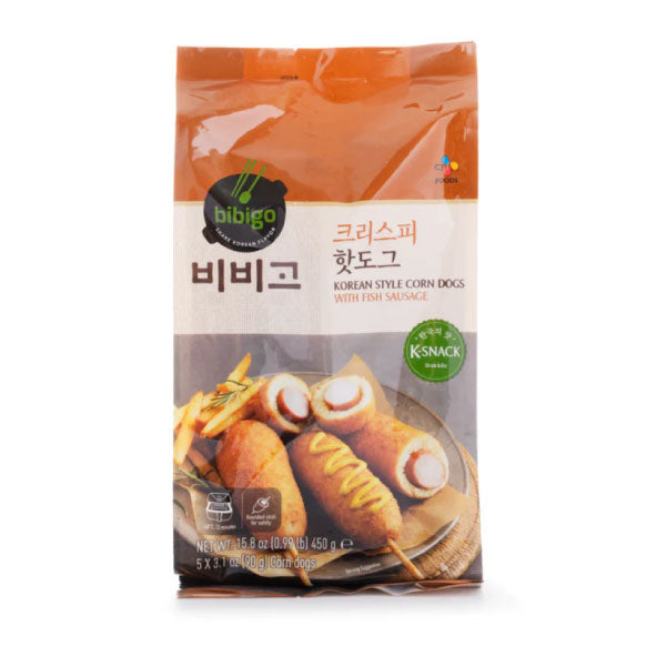 CJ 비비고 크리스피 핫도그 450g CJ  Bibigo Korean Style Corn Dogs With Fish Sausage 450g