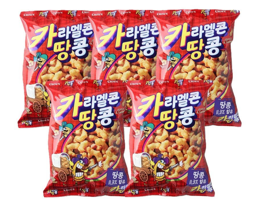 [묶음세일] 크라운 카라멜콘 땅콩 중 72g*5 CRW Caramel Peanut Flavour Snack 72g*5