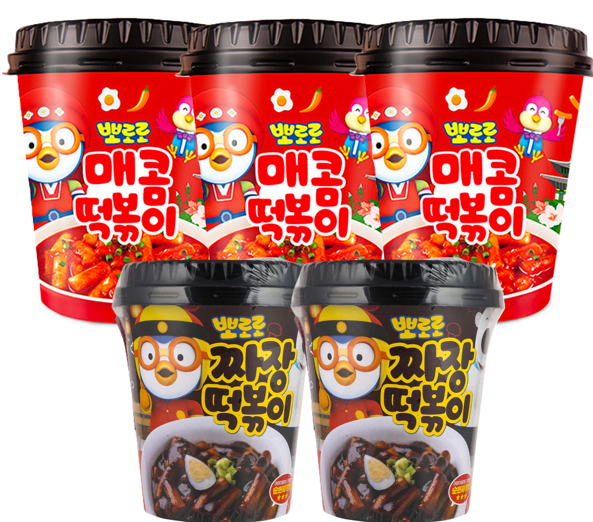 [묶음세일] 그루나무 뽀로로 컵볶이 [매콤3+짜장2] 120g*5 GNM Pororo Tteokbokki Cup [Spicy+Black bean] 120g*5