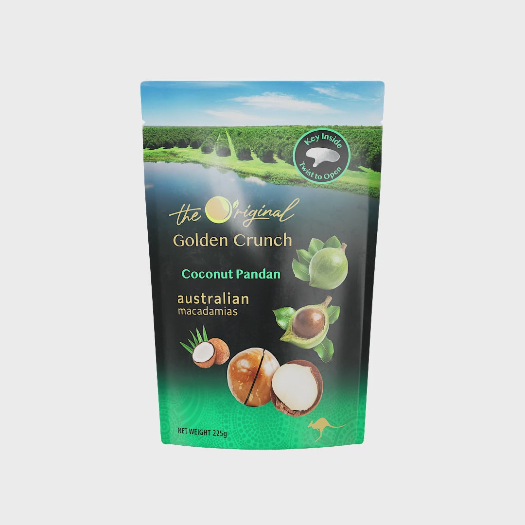 [✈️한국행 6kg 택배비 포함] 골든크런키 마카다미아 [코코넛판단] 20봉 1박스 Golden Crunch Macadamias [Coconut&Pandan] 225gX20